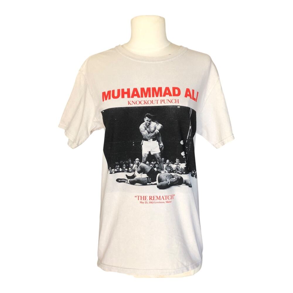Muhammad Ali Knockout Punch The Rematch T-Shirt Crew Neck Off White Unisex Small